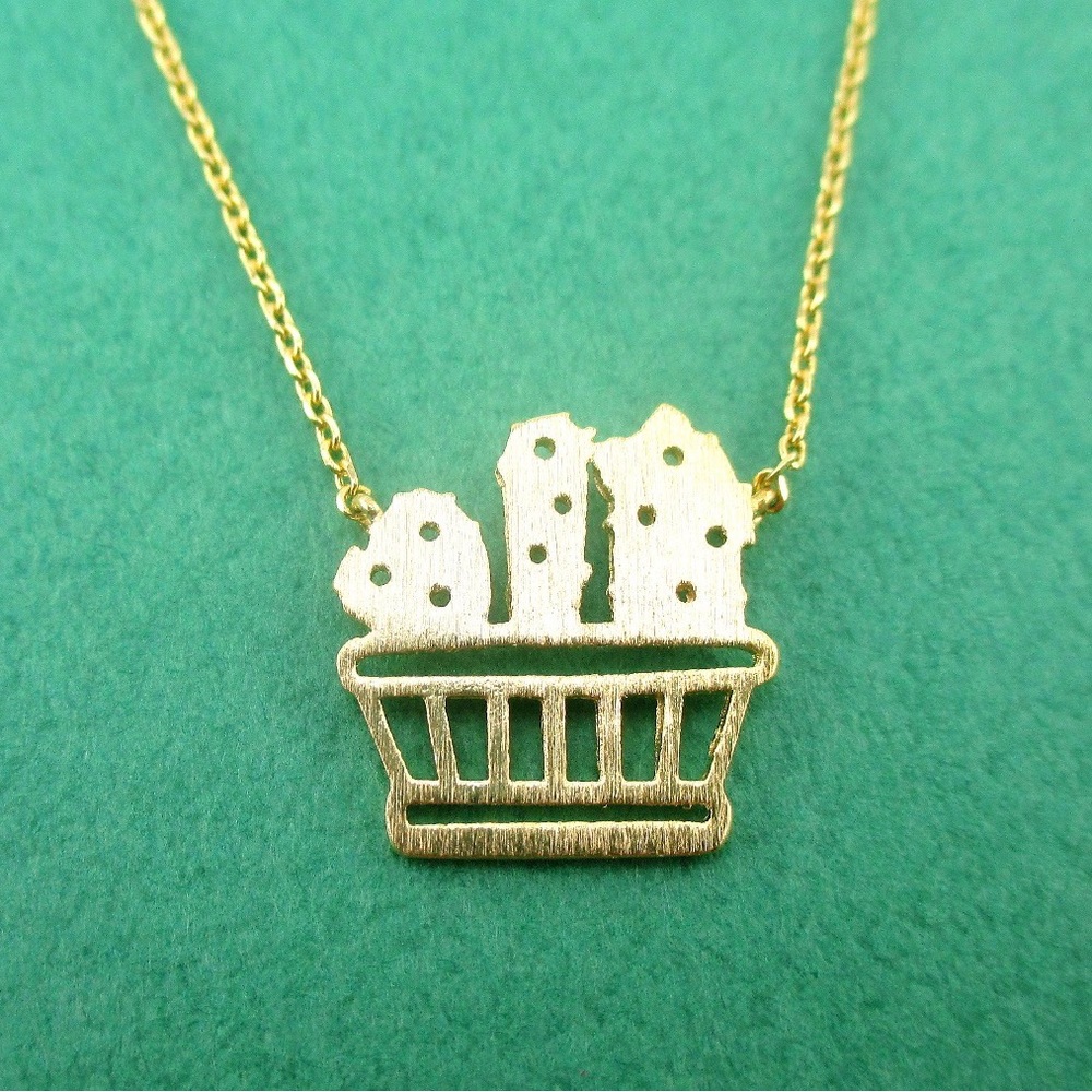 NWOT Gold Cactus Succulents Planter Necklace Women's Jewelry